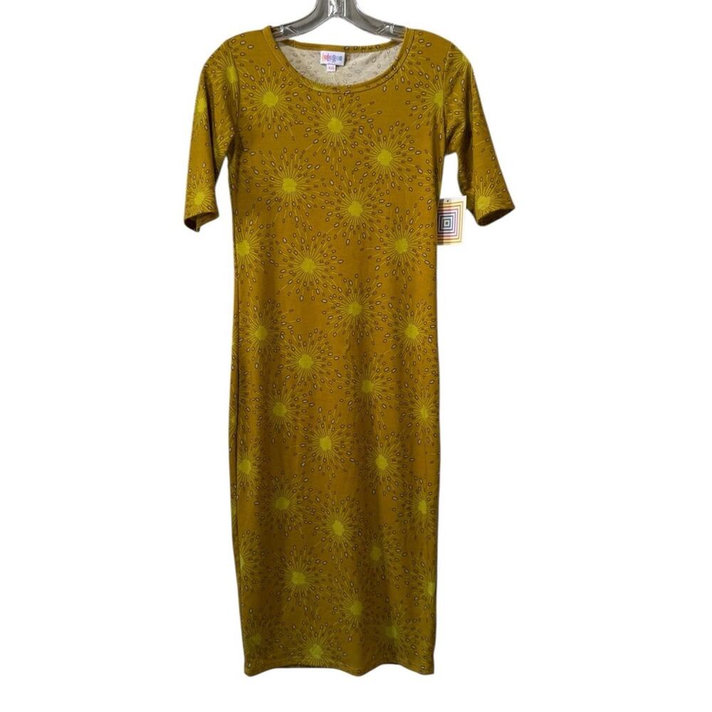 LULAROE Women Julia Dress Size XXS Mustard Yellow Stretch Business Casual NWT